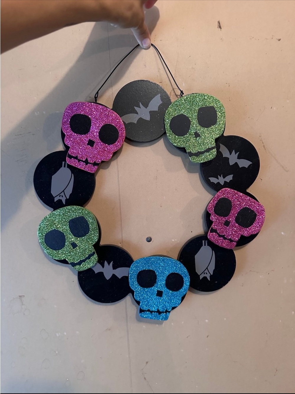 Halloween Skull Wreath - Glitter Pink, Green & Blue